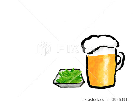 啤酒毛豆手繪水彩 39563913