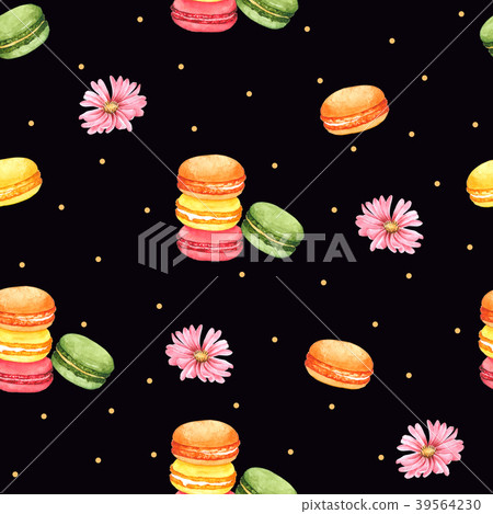 Seamless Pattern Macaroon and Pink Flower 39564230