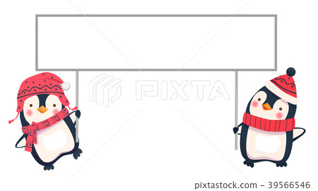 two penguins holding banner two penguins holding banner 39566546