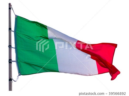 flag of Italy on flagpole, white background. Isolated 39566892