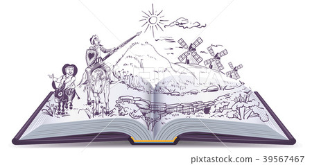 Don Quixote open book vector cartoon illustration Don Quixote open book vector cartoon illustration 39567467