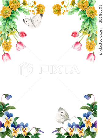 水彩畫的春天花框架材料 水彩畫的春天花框架材料 39580209