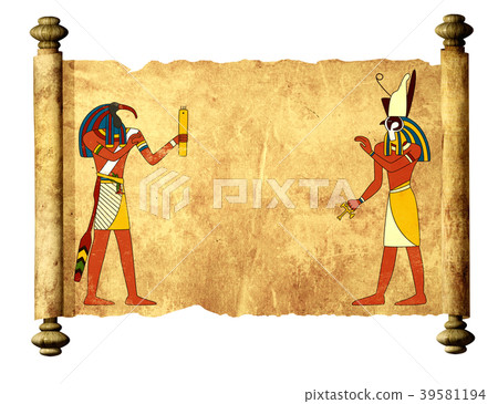 Old parchment with Egyptian gods images  39581194