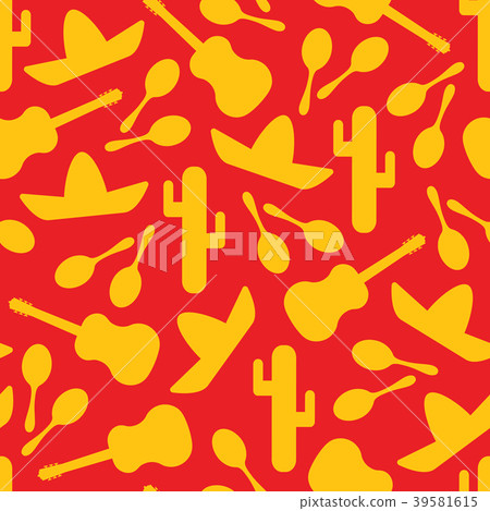 Yellow and red outline mexican seamless pattern 39581615
