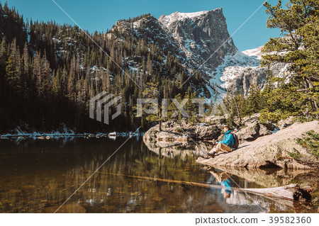 Tourist near Dream Lake in Colorado 39582360