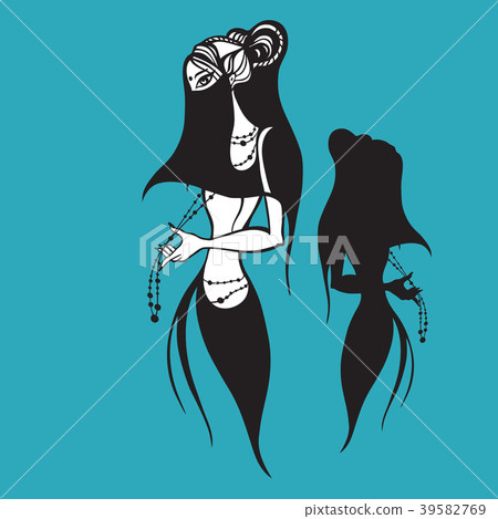 Eastern woman Silhouette. Hand drawn Vector 39582769