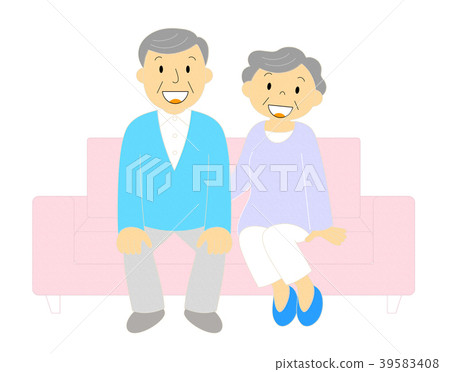 Senior generation couple relaxing on the sofa illustration clip art 39583408