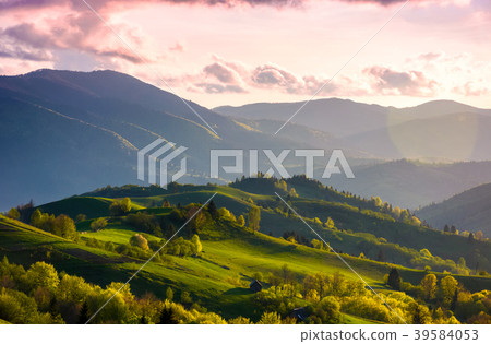 colorful sunset in Carpathian countryside colorful sunset in Carpathian countryside 39584053