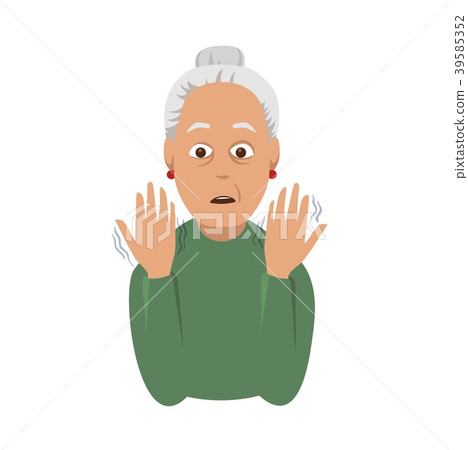Tremor hands. Elderly woman looking at the shaking 39585352