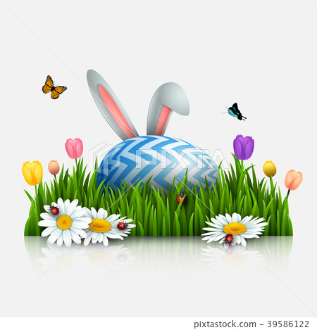 Easter greeting card with bunny ears and egg in th 39586122