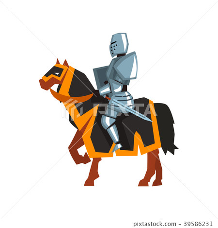 Brave knight in steel armor with sword and shield 39586231