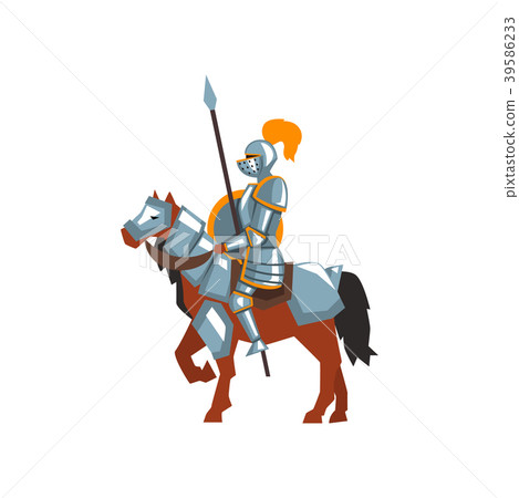 Knight riding horse with spear and shield. Royal 39586233