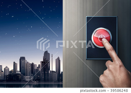 Hand turning off switch on the wall 39586248