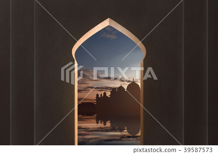 View of mosque silhouette from window 39587573