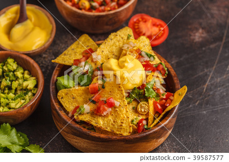 Mexican food concept. Nachos with sauces Mexican food concept. Nachos with sauces 39587577