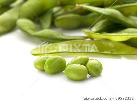 Green soybeans isolated on white background. Green soybeans isolated on white background. 39588338