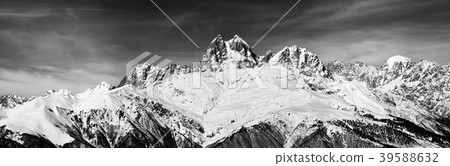 Black and white  panoramic view on Mount Ushba  39588632