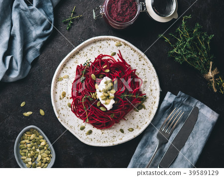 beetroot and thyme spaghetti with pumpkin seed beetroot and thyme spaghetti with pumpkin seed 39589129