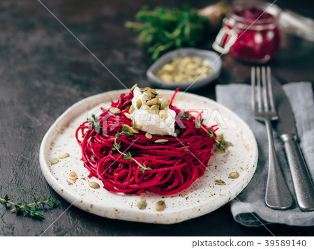 beetroot and thyme spaghetti with pumpkin seed beetroot and thyme spaghetti with pumpkin seed 39589140