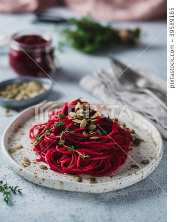 beetroot and thyme spaghetti with pumpkin seed beetroot and thyme spaghetti with pumpkin seed 39589165