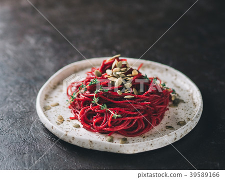 beetroot and thyme spaghetti with pumpkin seed beetroot and thyme spaghetti with pumpkin seed 39589166