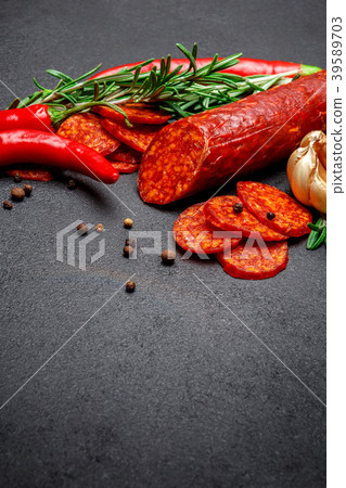 Dried organic salami sausage or spanish chorizo 39589703