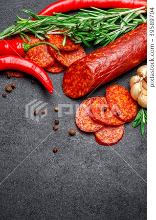 Dried organic salami sausage or spanish chorizo 39589704