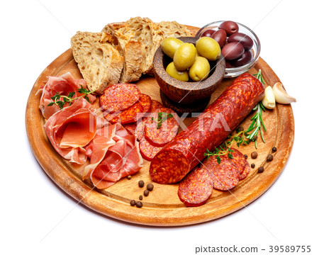 Dried organic salami sausage or spanish chorizo on 39589755