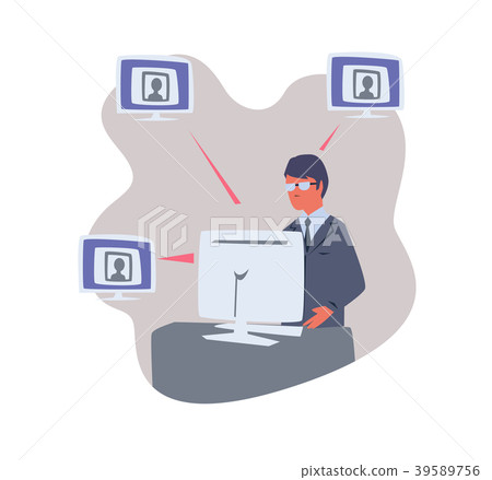 The person sitting at the computer and works with 39589756