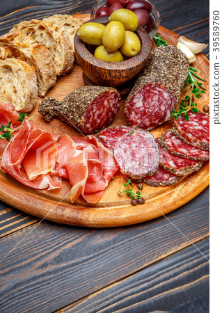 Dried organic salami sausage or spanish chorizo on 39589760