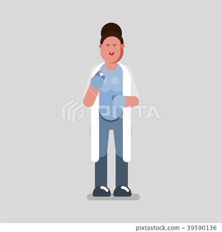Woman pharmacist standing with pill 39590136