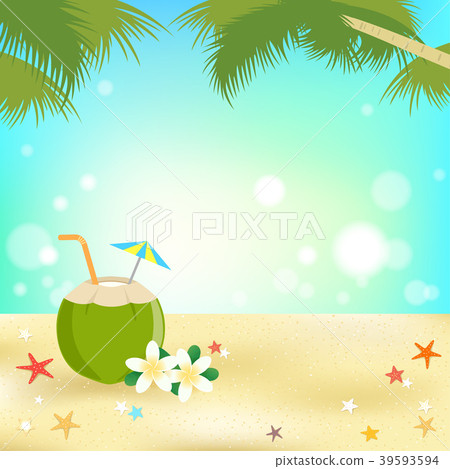 Summer background banner and frame coconut juice - Stock Illustration  [39593594] - PIXTA