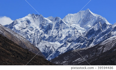 Mount Gangchenpo on a spring day. Mount Gangchenpo on a spring day. 39594486