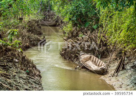 the boat at the channel in the Mekong Delta. 39595734