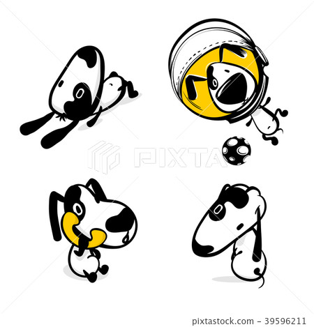 Cute comic dog monochrome sticker set Cute comic dog monochrome sticker set 39596211