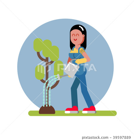 Woman watering the tree Woman watering the tree 39597889