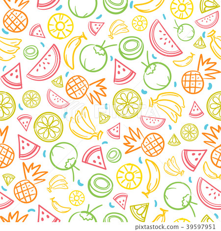 Sketch tropical fruits seamless summer pattern Sketch tropical fruits seamless summer pattern 39597951