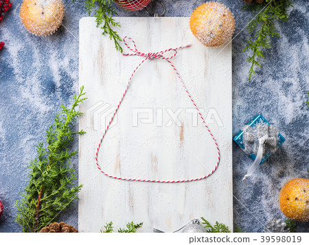 Christmas flat lay background with twine bell Christmas flat lay background with twine bell 39598019