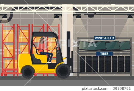 Tyres and windshield near forklift loader Tyres and windshield near forklift loader 39598791