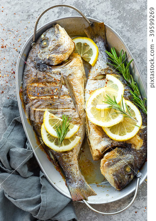 Baked fish dorado. Sea bream or dorada fish Baked fish dorado. Sea bream or dorada fish 39599269