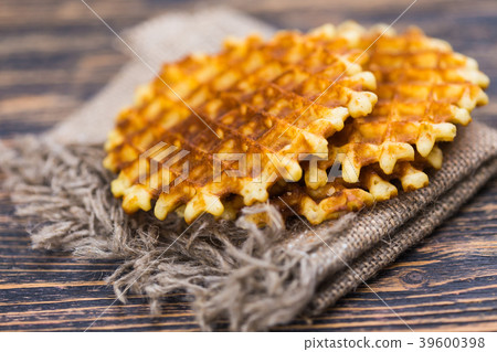 Whole wheat Belgium waffle horizontal view Whole wheat Belgium waffle horizontal view 39600398