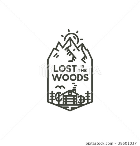 Vintage linear travel badge. Camping line art 39601037