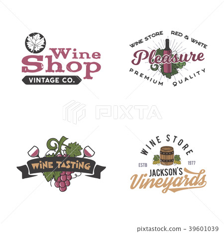 Wine logos, labels set. Winery, wine shop 39601039
