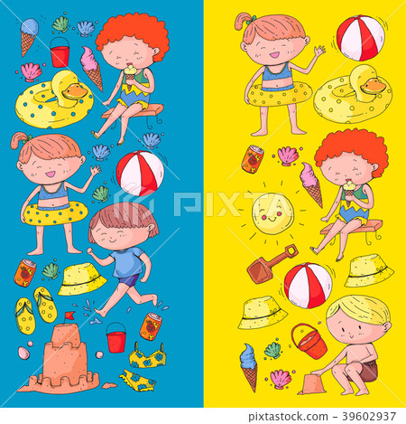 Kids on happy summer holiday. Colorful banner with Kids on happy summer holiday. Colorful banner with 39602937
