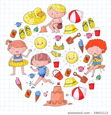 Kids on happy summer holiday. Beach, travel 39603122