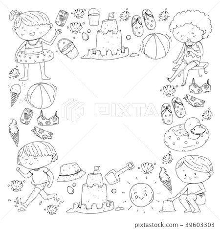 Kids on happy summer holiday. Beach, travel 39603303