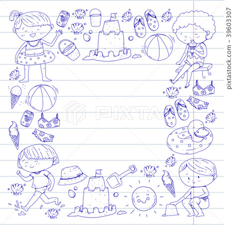 Kids on happy summer holiday. Beach, travel Kids on happy summer holiday. Beach, travel 39603307