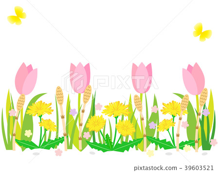 Spring field 4 dandelion tsukushi tulip spring plant card flower 39603521