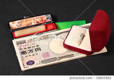 Passbook, seal, cash and ring Passbook, seal, cash and ring 39603882