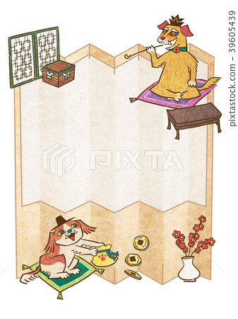 Vector - set of hand drawn doodle frames design, the subject is livestock. Korean prints or folktale style. 002 39605439